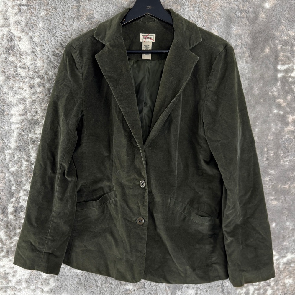 L.L. Bean Petites Size 8p Corduroy Stretch Blazer Jacket Olive Green Women